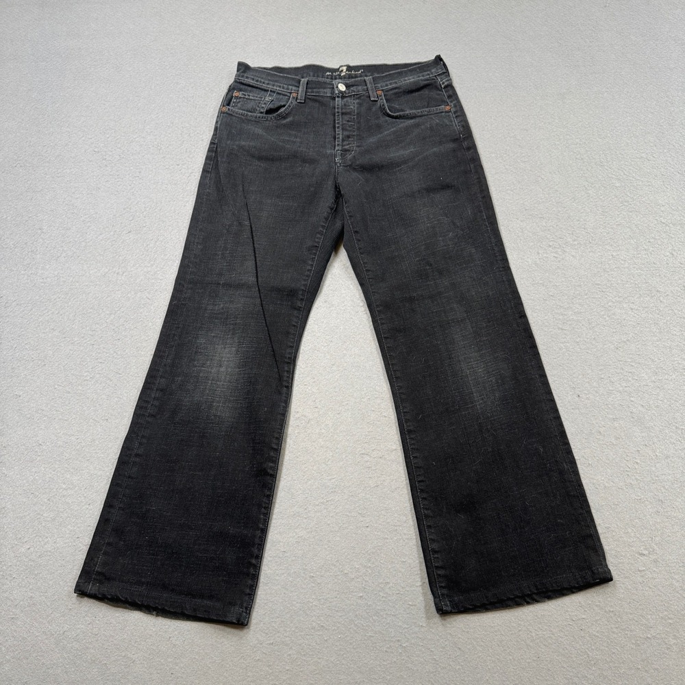 7 For All Mankind Jeans Men's 32 Black Denim Wideleg Bootcut Mid Rise USA